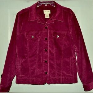 🎈LL BEAN Brushed Red/Cranberry Velvet Classic Trucker “Jean” Jacket. Size L